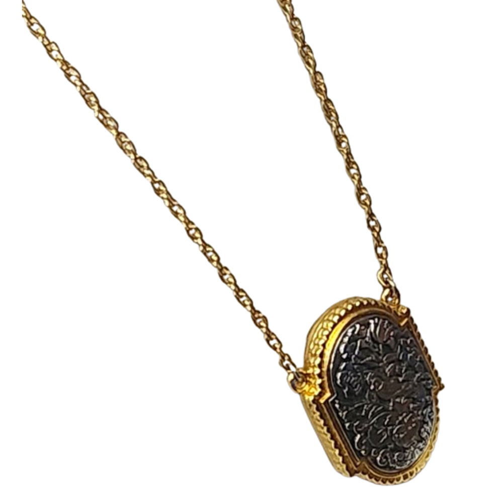 Vtg 1960s 70s Max Factor Hypnotique Tapestry Locket Perfume Solid Necklace - Picture 4 of 6